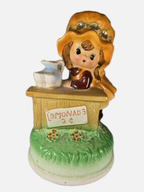 Vintage Fred Roberts Ceramic Music Box Lemonade Stand Decor "My Way" Sinatra